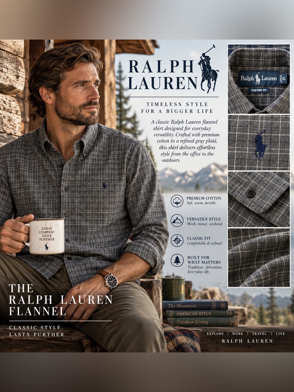 Ralph Lauren Gray Plaid Button-Down Flannel Shirt